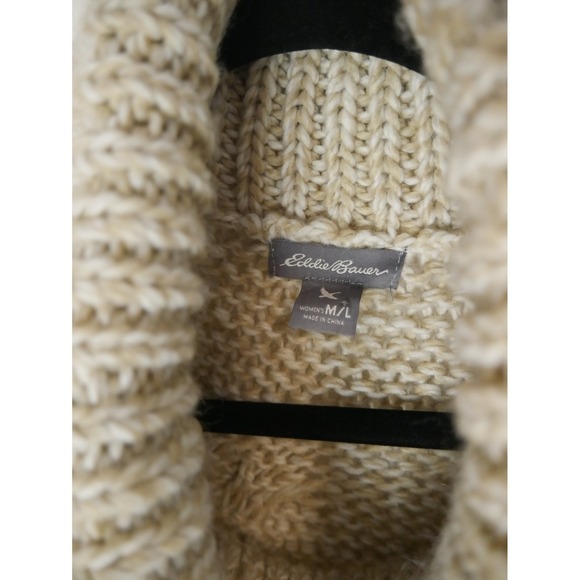 Eddie Bauer Women Beige Cable Knit Turtleneck Poncho Sweater Wool Blend ML - Picture 6 of 10